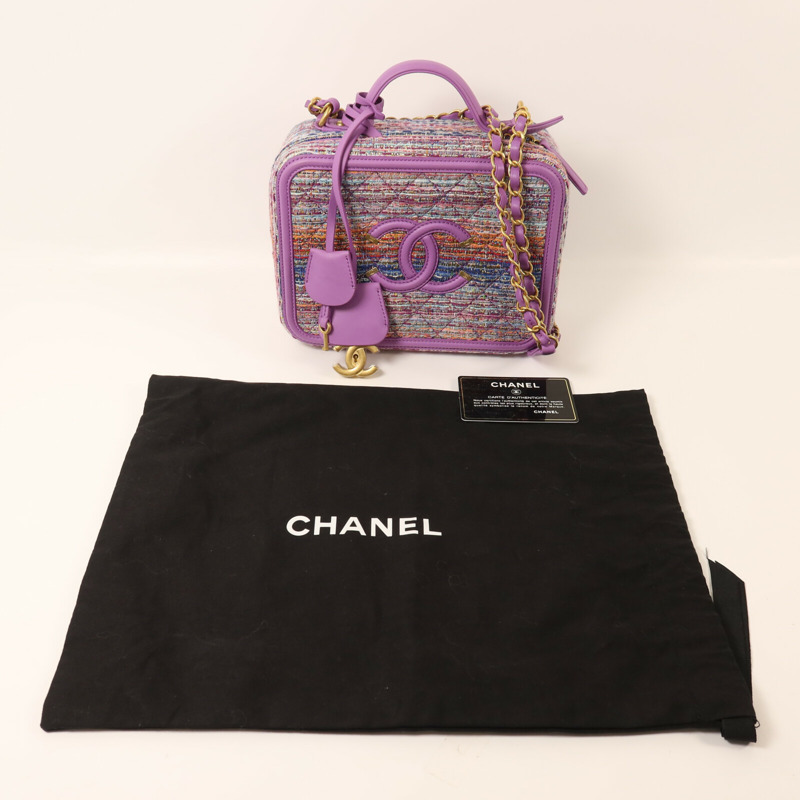 CHANEL Tweed Medium Vanity Case金扣鏈帶手挽肩背兩用袋-9