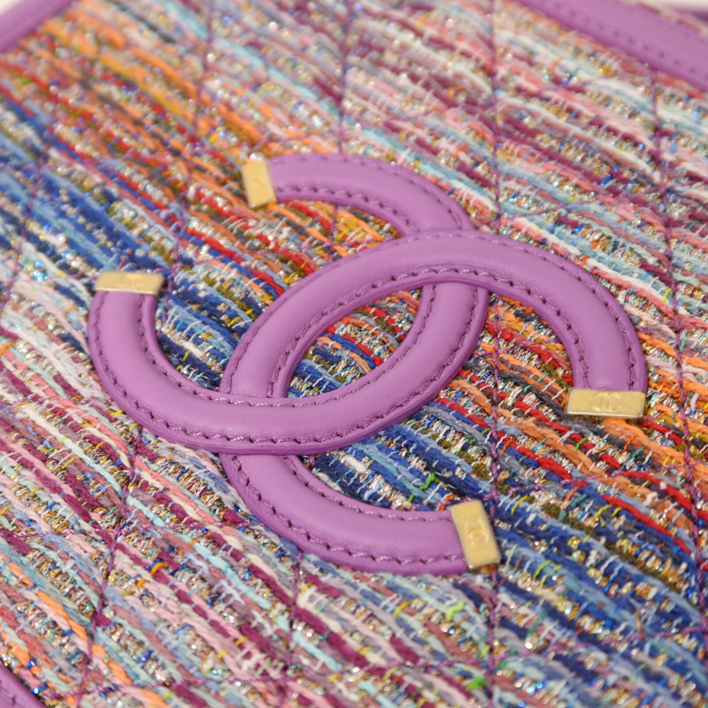 CHANEL Tweed Medium Vanity Case金扣鏈帶手挽肩背兩用袋-11