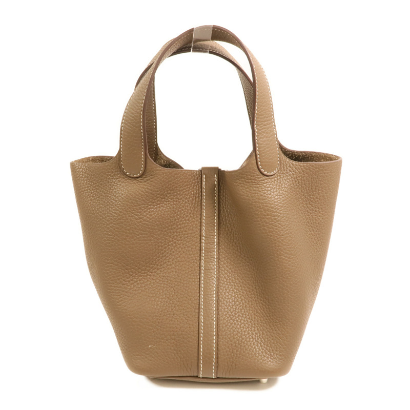 HERMES Clemence皮革Picotin PM銀扣手挽袋Etoupe-1