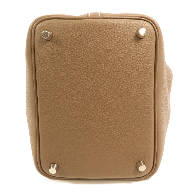 HERMES Clemence皮革Picotin PM銀扣手挽袋Etoupe-3