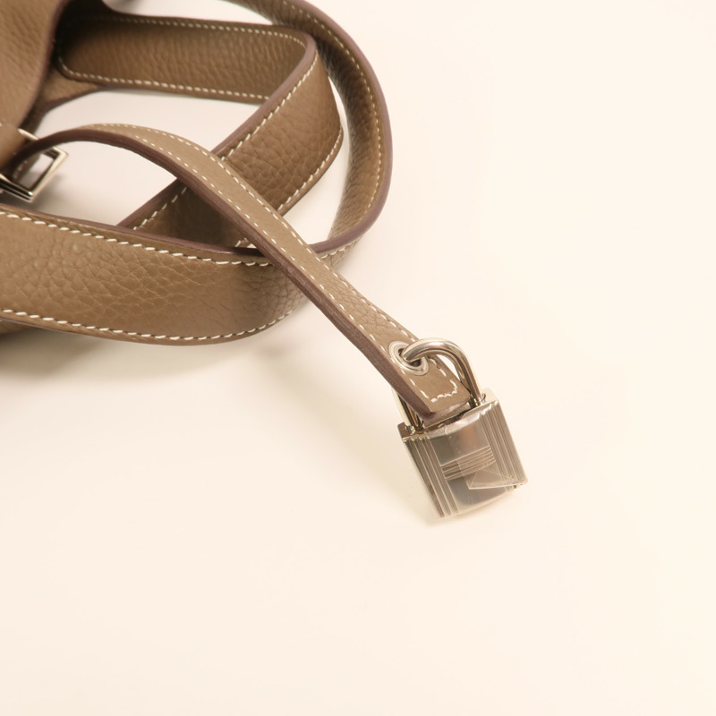 HERMES Clemence皮革Picotin PM銀扣手挽袋Etoupe-9