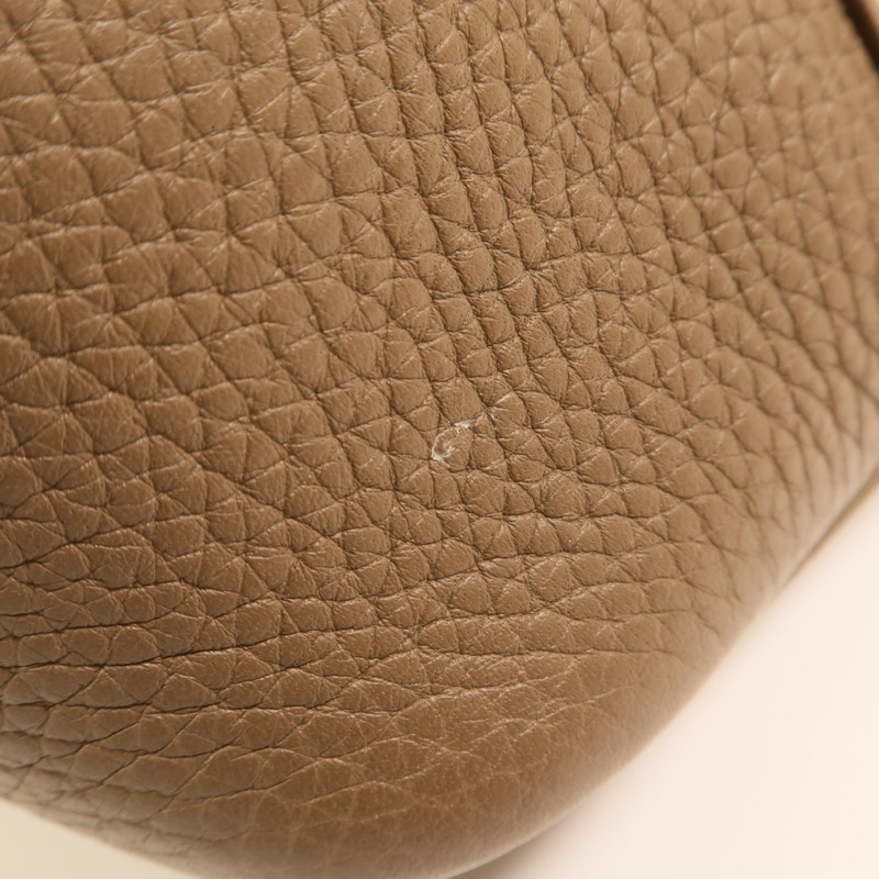 HERMES Clemence皮革Picotin PM銀扣手挽袋Etoupe-15