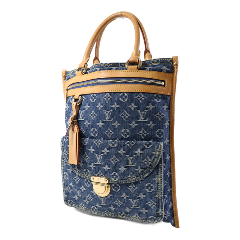 LOUIS VUITTON Monogram Denim Flat Shopper金扣手挽袋-2