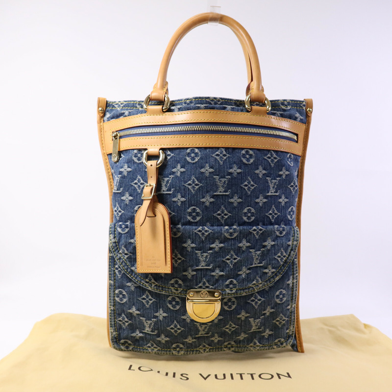 LOUIS VUITTON Monogram Denim Flat Shopper金扣手挽袋-8