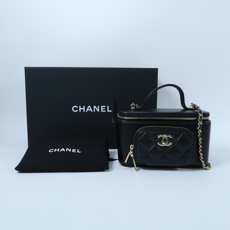 CHANEL 牛皮皮革Vanity Case鏈帶手挽肩背兩用袋-10