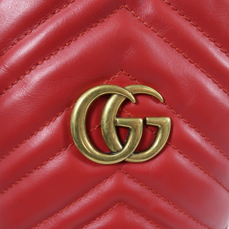 GUCCI 牛皮皮革GG Marmont Bucket鏈帶肩背袋-5