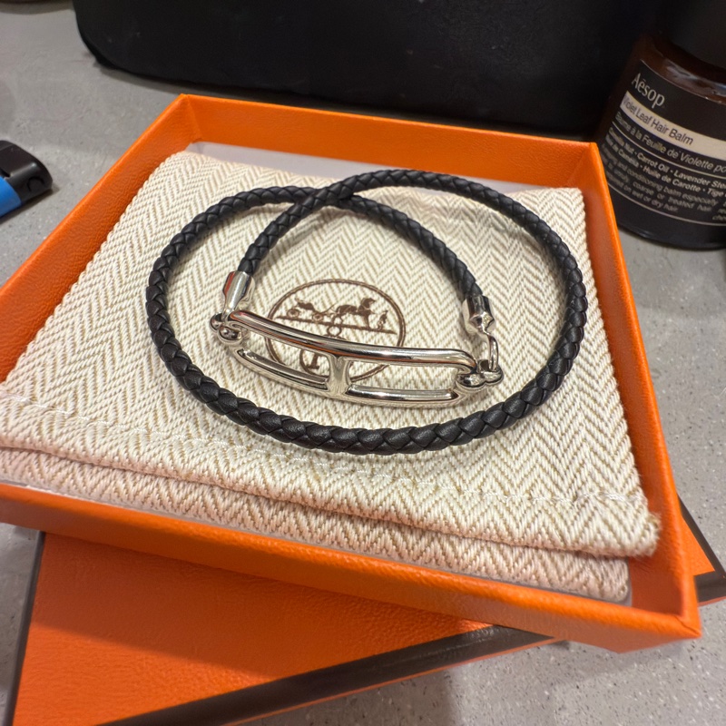 Hermes Roulis Double Tour Bracelet Black/Silver-0