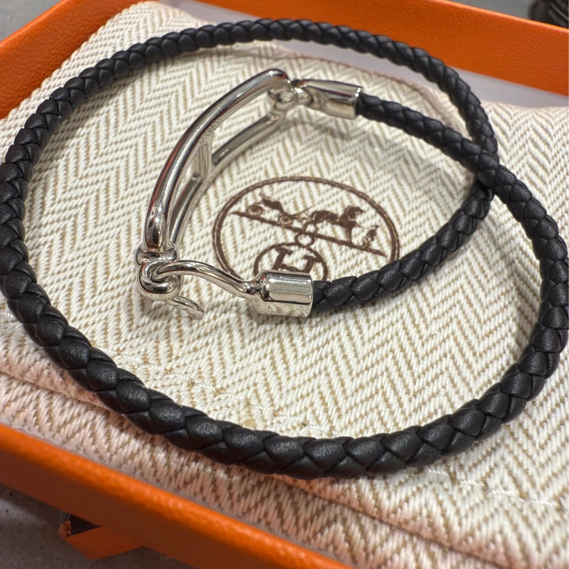 Hermes Roulis Double Tour Bracelet Black/Silver-1