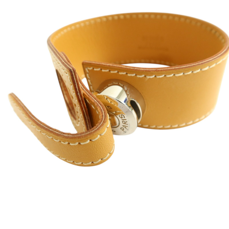 HERMES Barenia皮革Clou De Selle銀扣手鐲Natural Sable-1