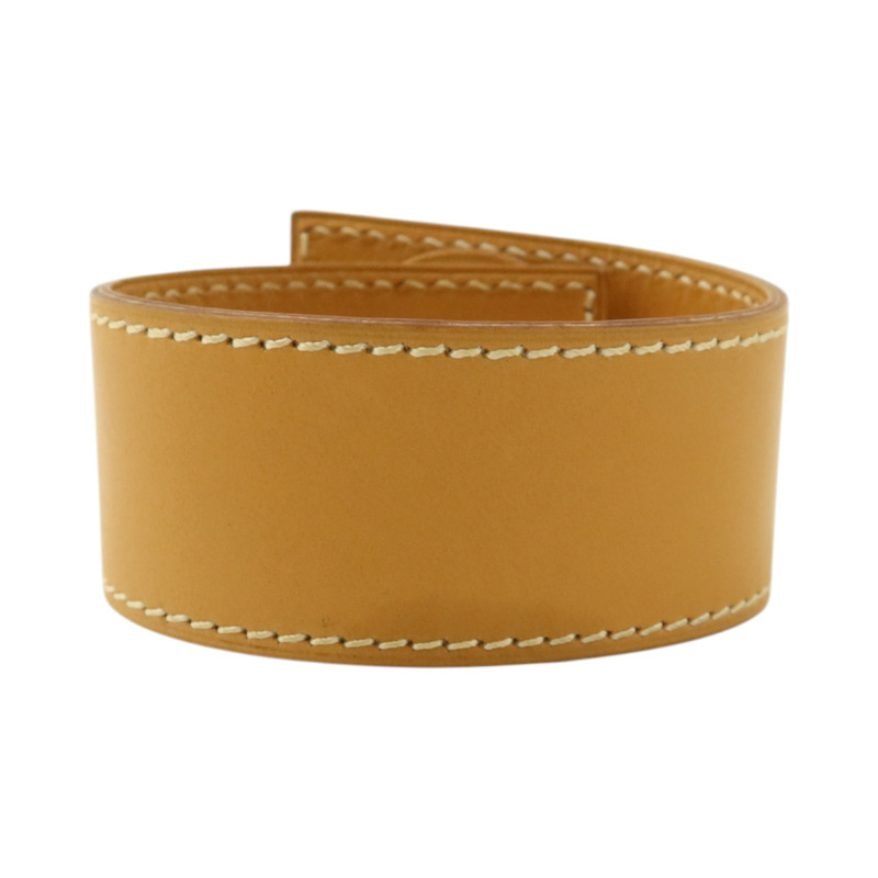 HERMES Barenia皮革Clou De Selle銀扣手鐲Natural Sable-2