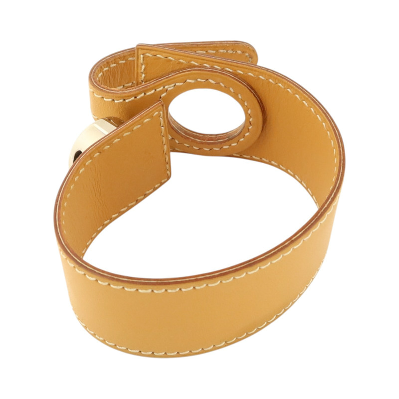 HERMES Barenia皮革Clou De Selle銀扣手鐲Natural Sable-3