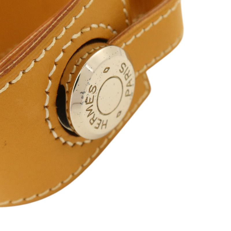 HERMES Barenia皮革Clou De Selle銀扣手鐲Natural Sable-4