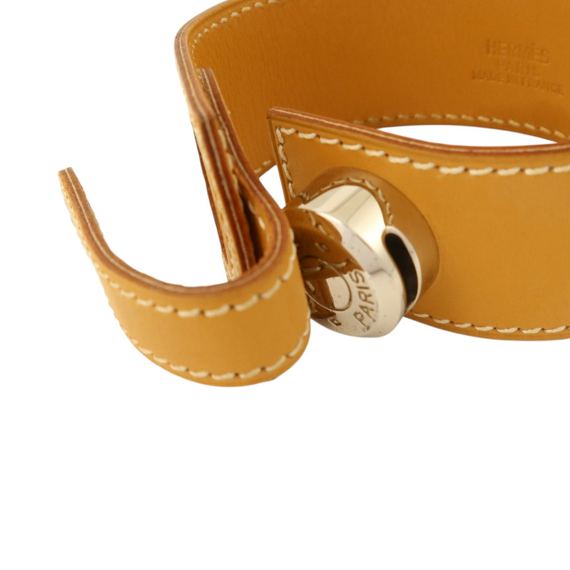 HERMES Barenia皮革Clou De Selle銀扣手鐲Natural Sable-5