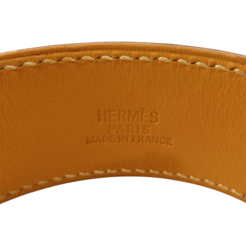 HERMES Barenia皮革Clou De Selle銀扣手鐲Natural Sable-6