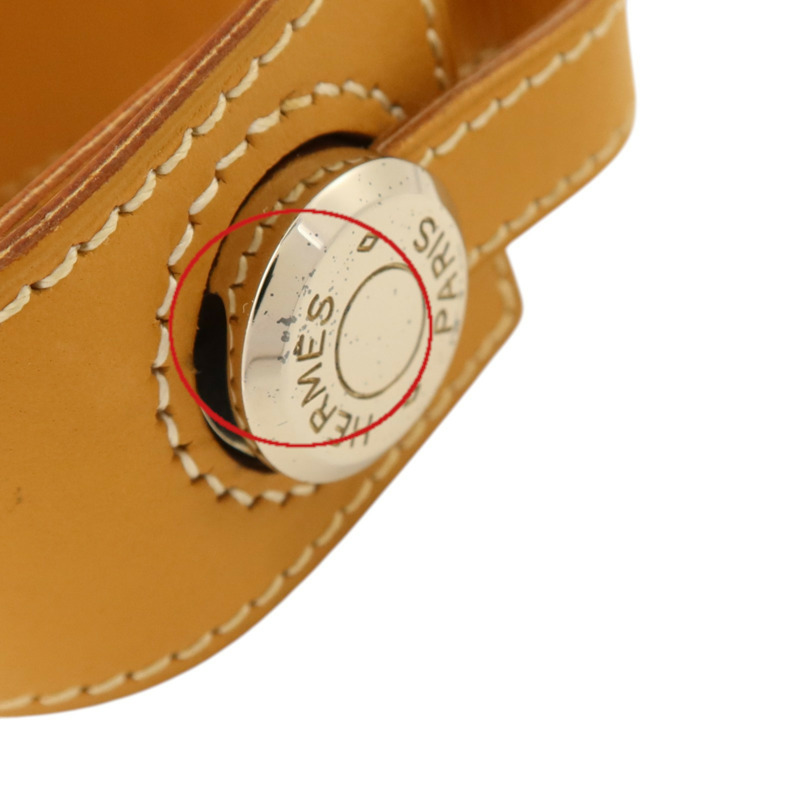 HERMES Barenia皮革Clou De Selle銀扣手鐲Natural Sable-10