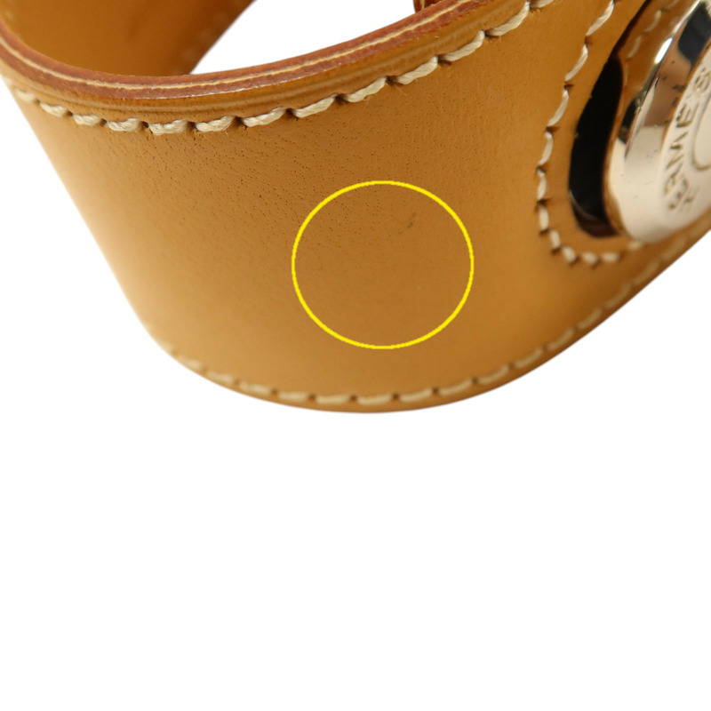 HERMES Barenia皮革Clou De Selle銀扣手鐲Natural Sable-11