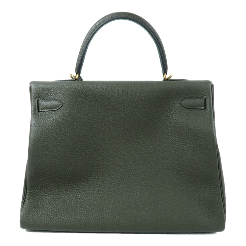 HERMES Clemence皮革Kelly 35手挽肩背兩用袋Vert Olive-2