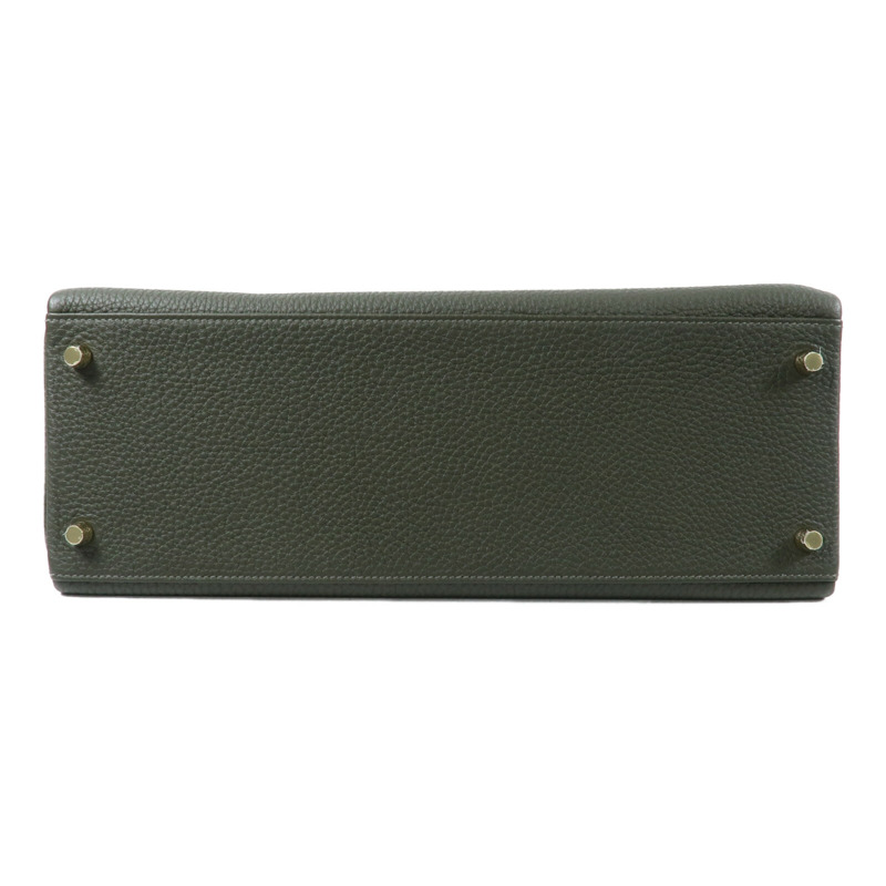 HERMES Clemence皮革Kelly 35手挽肩背兩用袋Vert Olive-3