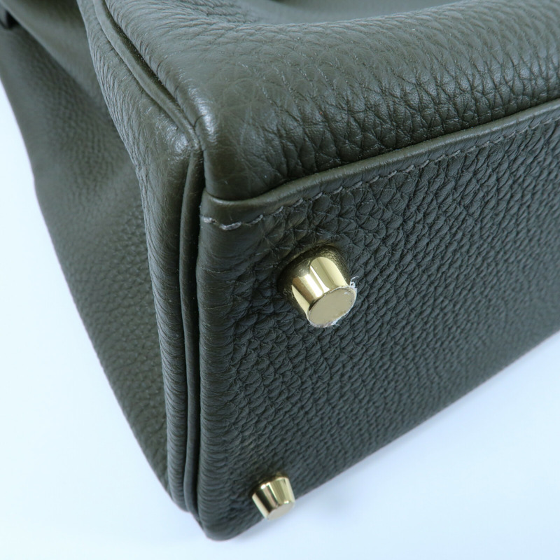 HERMES Clemence皮革Kelly 35手挽肩背兩用袋Vert Olive-11