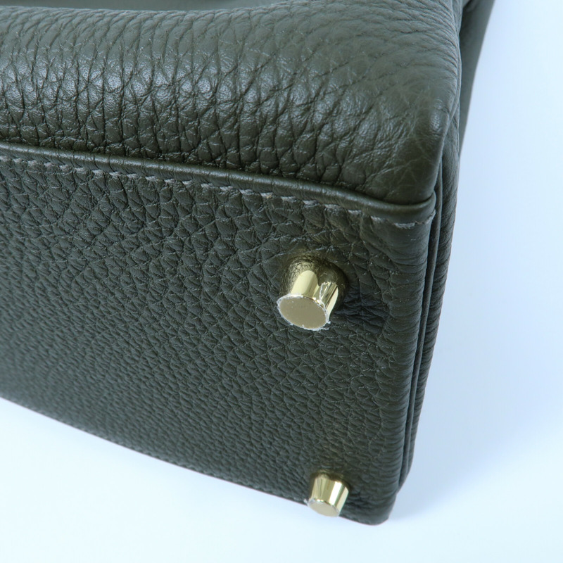 HERMES Clemence皮革Kelly 35手挽肩背兩用袋Vert Olive-12