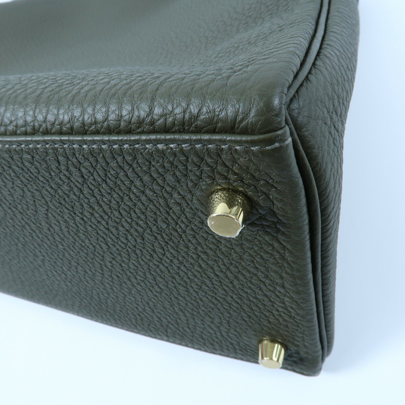 HERMES Clemence皮革Kelly 35手挽肩背兩用袋Vert Olive-14