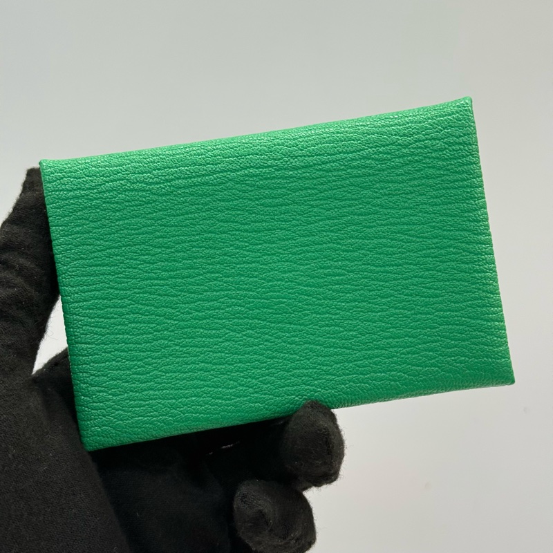 HERMES 愛馬仕 綠色Calvi撞色扣式卡包 EPSOM Z刻-0