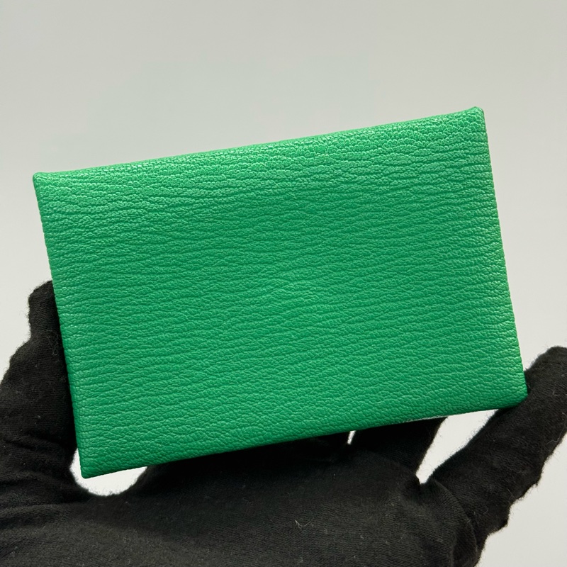 HERMES 愛馬仕 綠色Calvi撞色扣式卡包 EPSOM Z刻-1