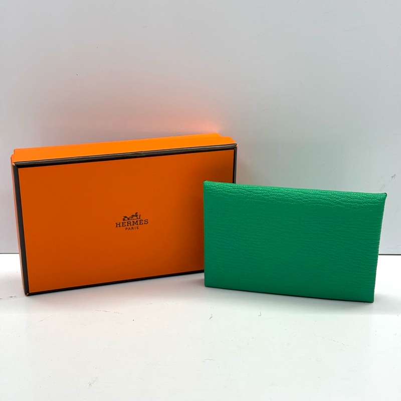 HERMES 愛馬仕 綠色Calvi撞色扣式卡包 EPSOM Z刻-2