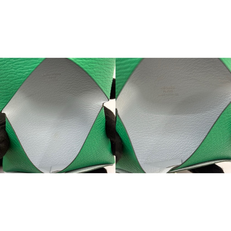 HERMES 愛馬仕 綠色Calvi撞色扣式卡包 EPSOM Z刻-6