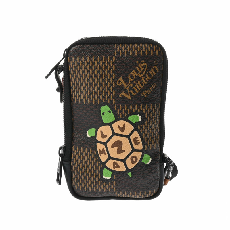 路易威登 Damier 雙手機包 NIGO 聯名款 棕色 N40377 男女通用巨型單肩包 A 級二手 Ginzo-1