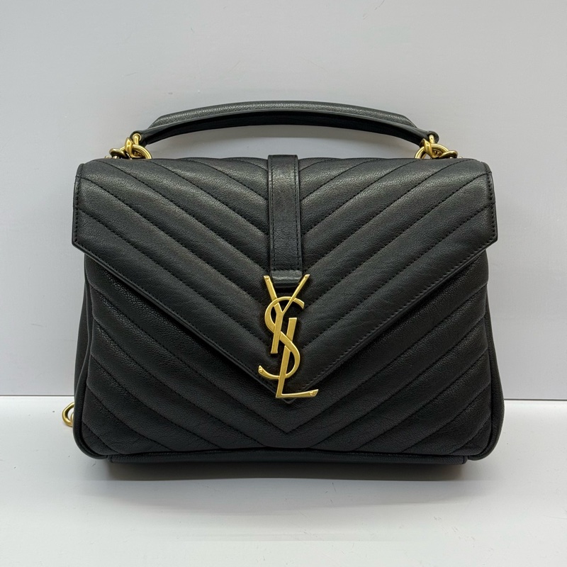 YSL 聖羅蘭 黑色牛皮斜背包 COLLEGE MEDIUM 428056-0