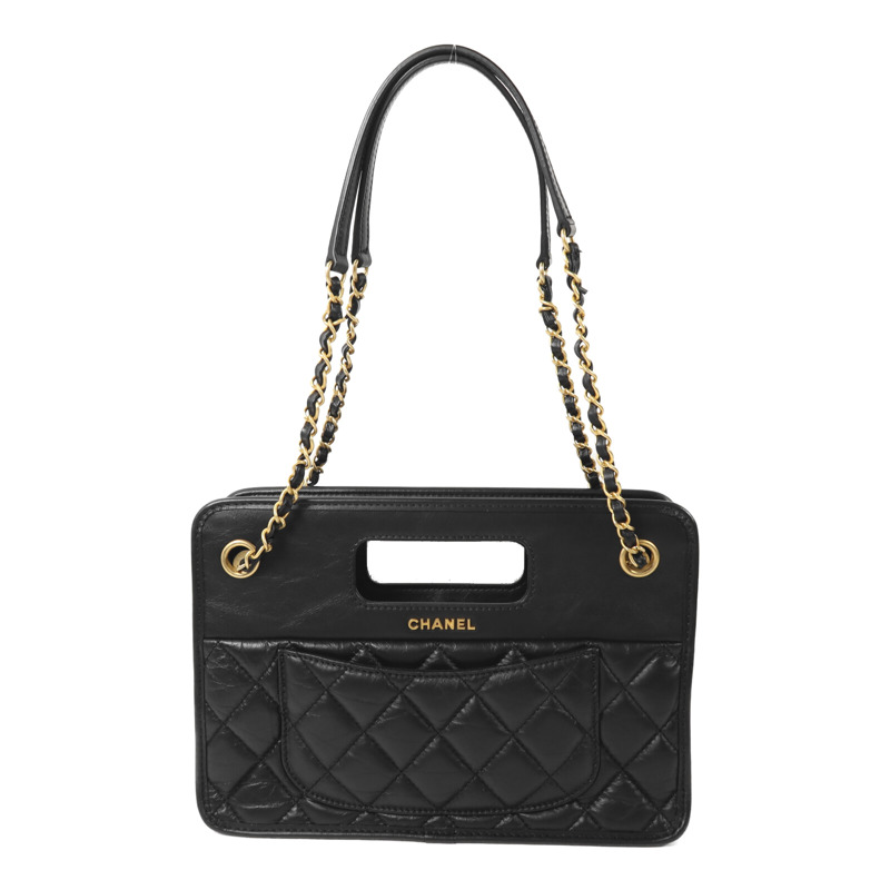 CHANEL 羊皮皮革23S Graphic Catch Small Shopping Bag金扣鏈帶肩背袋-1