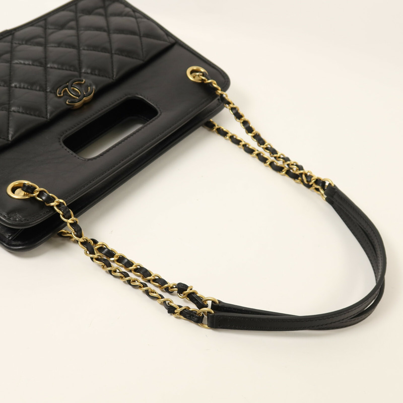 CHANEL 羊皮皮革23S Graphic Catch Small Shopping Bag金扣鏈帶肩背袋-7