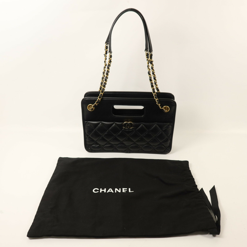 CHANEL 羊皮皮革23S Graphic Catch Small Shopping Bag金扣鏈帶肩背袋-8