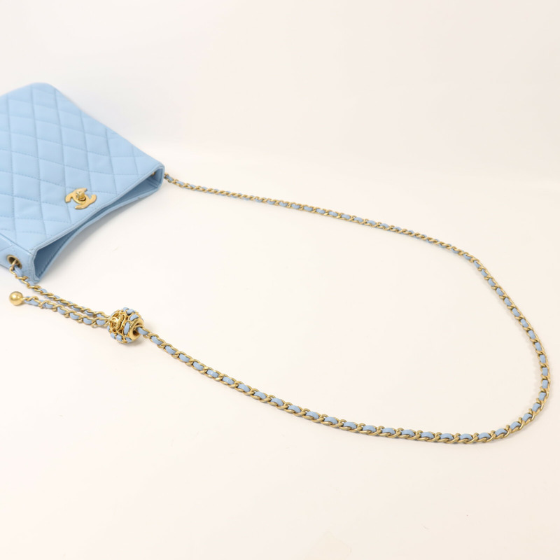 CHANEL 羊皮皮革Chain Shoulder金扣鏈帶肩背袋-7