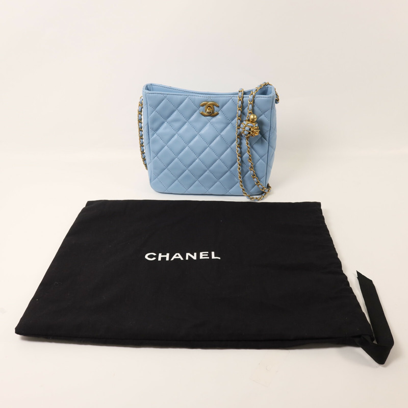 CHANEL 羊皮皮革Chain Shoulder金扣鏈帶肩背袋-8