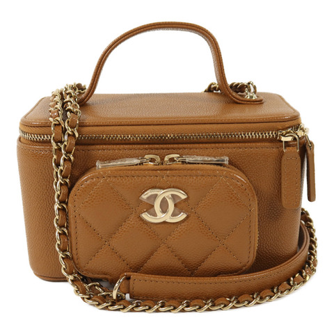 CHANEL 牛皮皮革Vanity Case金扣鏈帶手挽肩背兩用袋