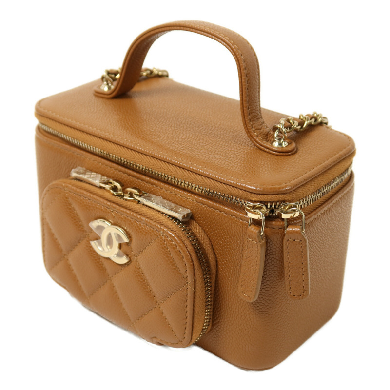 CHANEL 牛皮皮革Vanity Case金扣鏈帶手挽肩背兩用袋-2