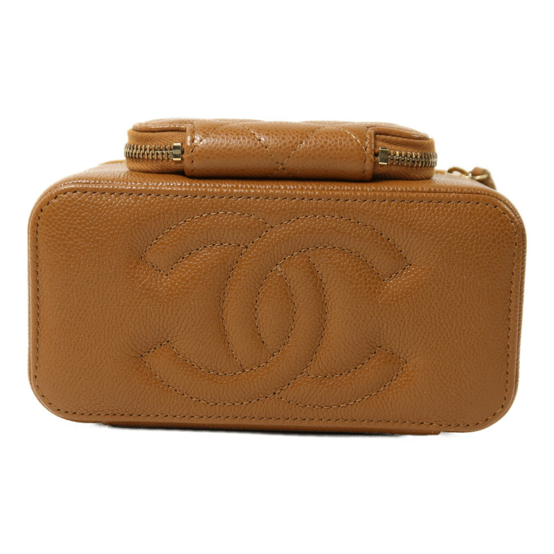 CHANEL 牛皮皮革Vanity Case金扣鏈帶手挽肩背兩用袋-3