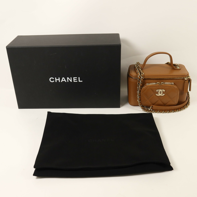 CHANEL 牛皮皮革Vanity Case金扣鏈帶手挽肩背兩用袋-14