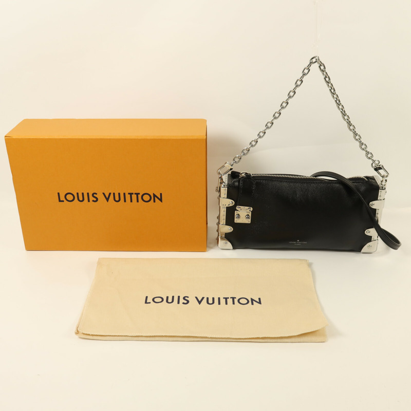 LOUIS VUITTON 牛皮皮革Slim Trunk銀扣鏈帶手挽肩背兩用袋-8