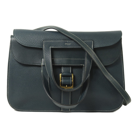 HERMES Clemence皮革Halzan 31金扣手挽肩背兩用袋Vert Cypres