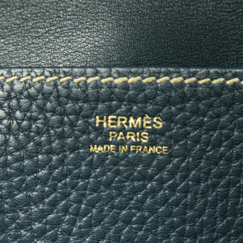 HERMES Clemence皮革Halzan 31金扣手挽肩背兩用袋Vert Cypres-5