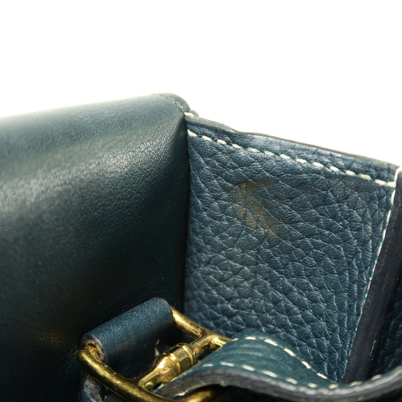 HERMES Clemence皮革Halzan 31金扣手挽肩背兩用袋Vert Cypres-14