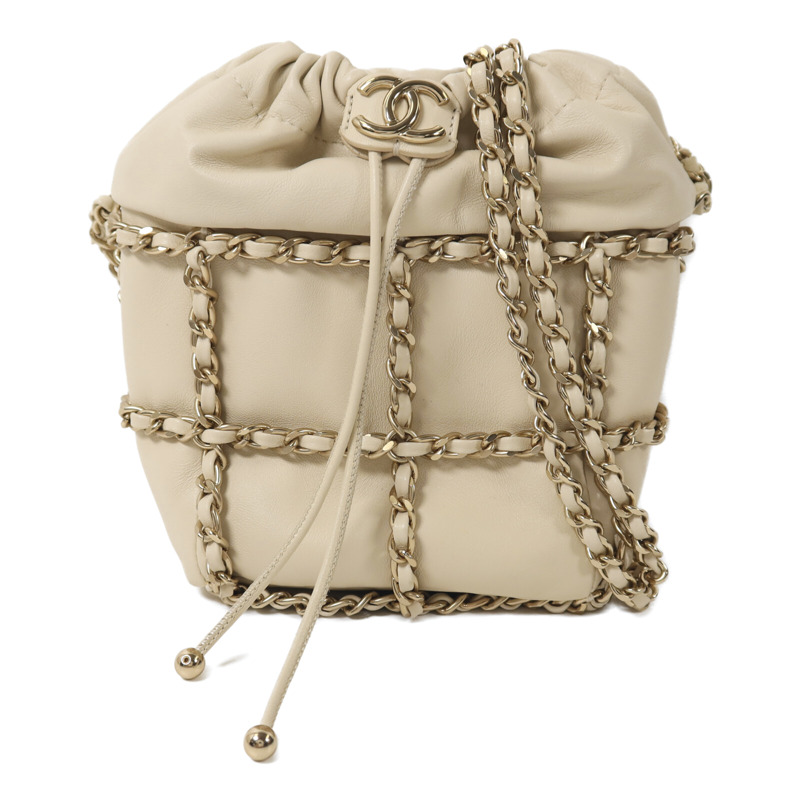 CHANEL 羊皮皮革Bucket Chain Bag鏈帶肩背袋-0