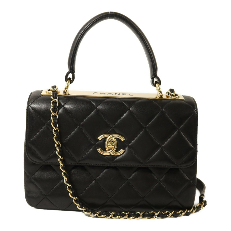 CHANEL 羊皮皮革Trendy CC Top Handle Bag金扣鏈帶手挽肩背兩用袋-0