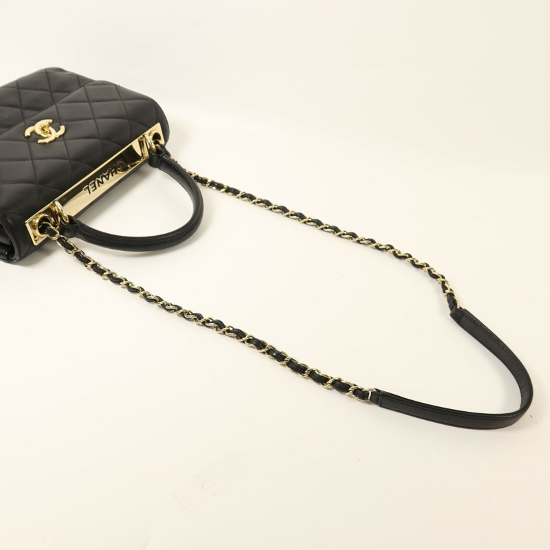 CHANEL 羊皮皮革Trendy CC Top Handle Bag金扣鏈帶手挽肩背兩用袋-7