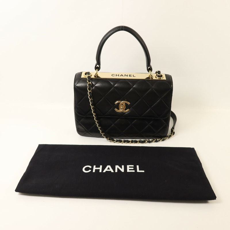 CHANEL 羊皮皮革Trendy CC Top Handle Bag金扣鏈帶手挽肩背兩用袋-8