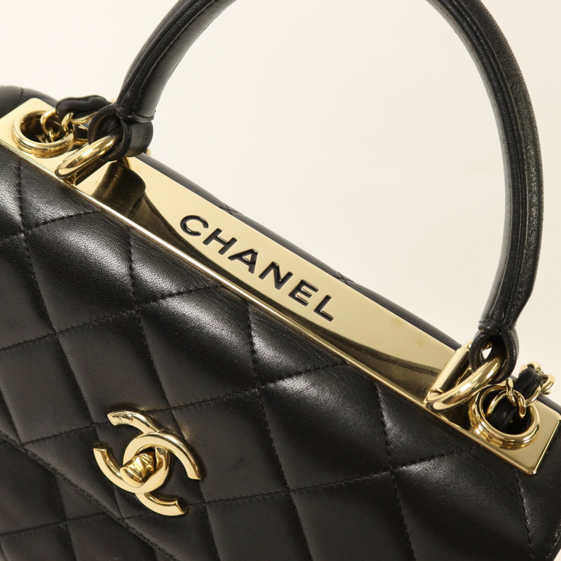 CHANEL 羊皮皮革Trendy CC Top Handle Bag金扣鏈帶手挽肩背兩用袋-10