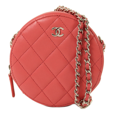 CHANEL 羊皮皮革Round Chain Shoulder Bag銀扣鏈帶肩背袋